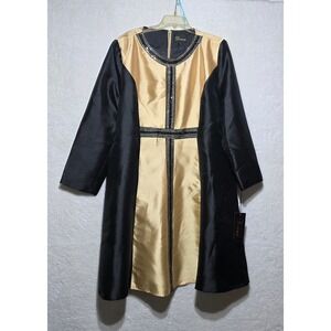 Diana Black Gold Colorblock Rhinestone Embellished Formal A-Line Dress Size 22